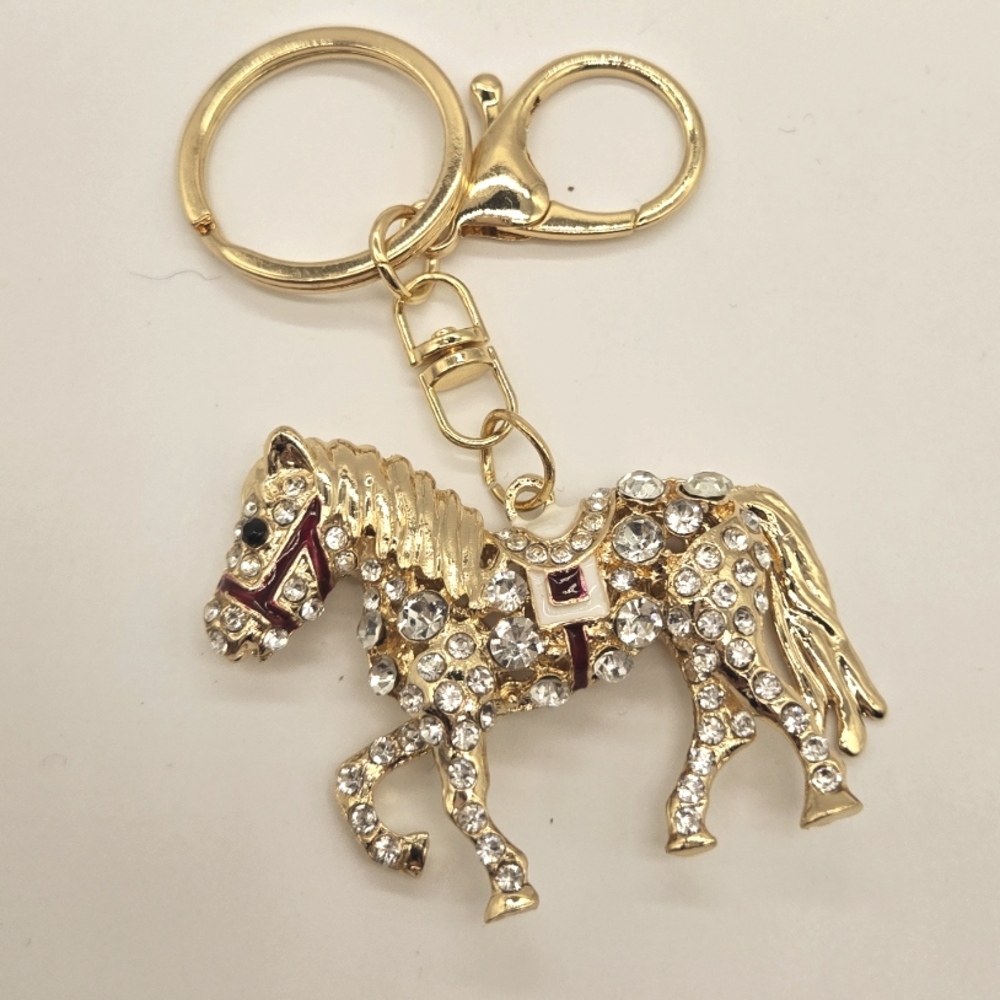New Crystal Carousel Horse Keychain Purse Charm